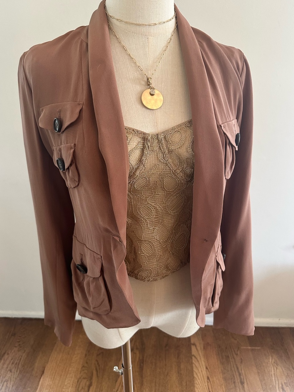J.Crew 100% Silk Blazer Dusty Mauve Tie Waist Jacket Lightweight Cocoa Rose NWT